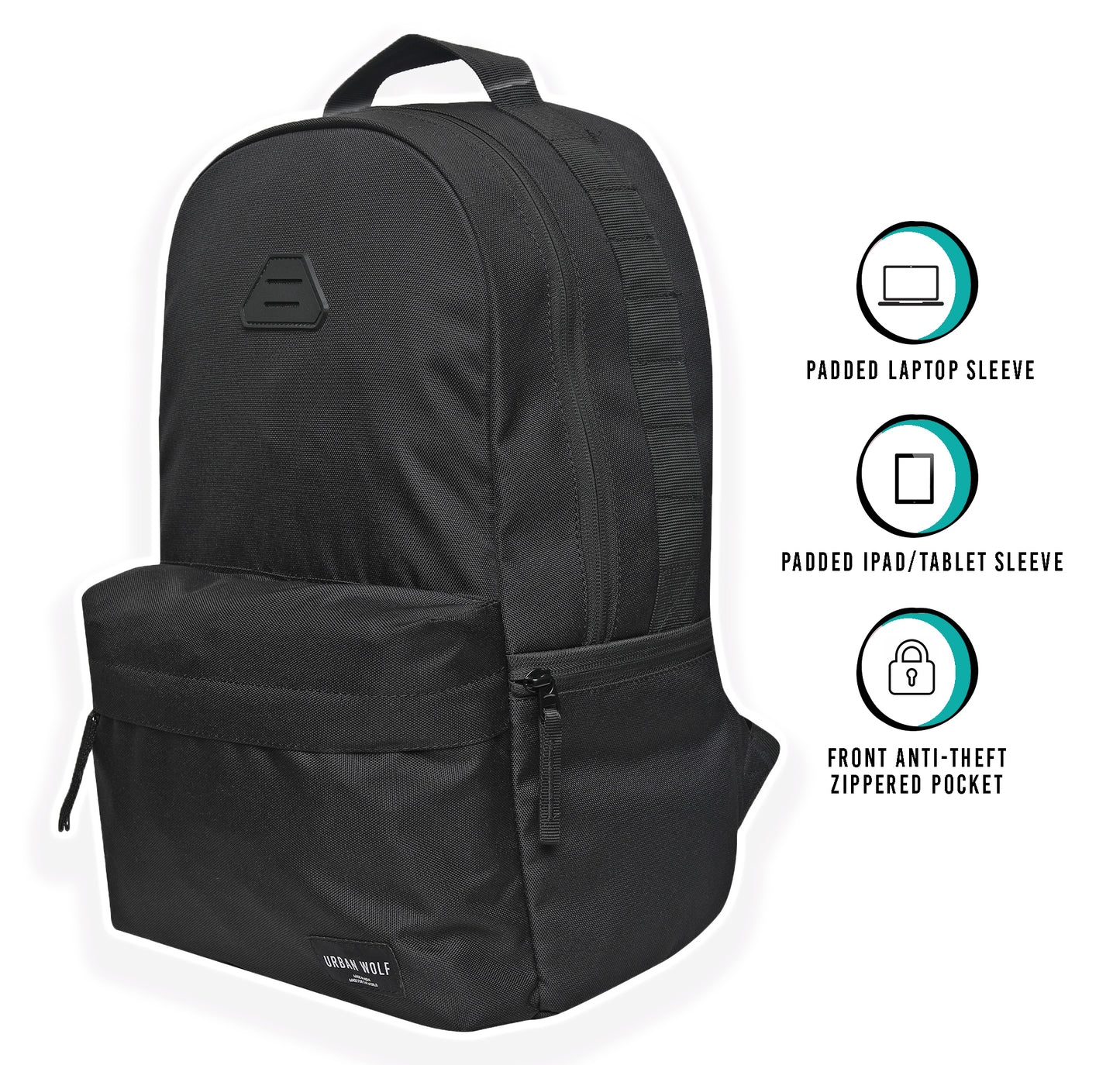 Urban Wolf 20L Unisex Casual Backpack for College and School-Black.