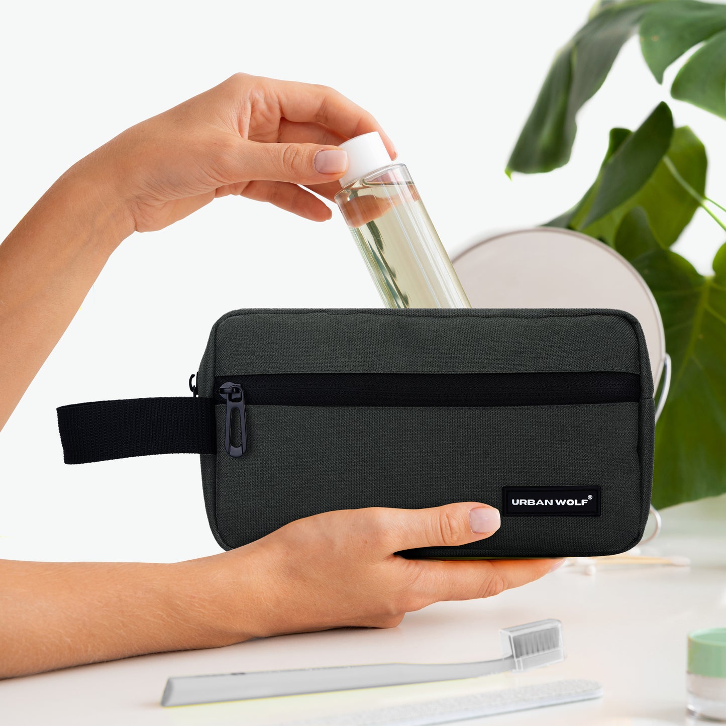 Urban Wolf Travel Toiletry Bag for Men and Women: Water-Resistant Shaving Kit/Bag for Toiletry Accessories, Hanging Dopp Kit, Cosmetics Pouch with Multiple Pockets (CHARCOAL)