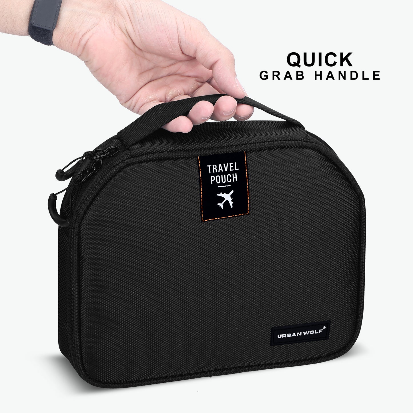 Urban Wolf Travel Pouch Large Capacity, Water-Resistant Travel Toiletry Organizer with Multiple Pockets & Hanging Hook Cosmetic Makeup Organizer with Mesh Pockets Travel Kit for Men and Women (Black)