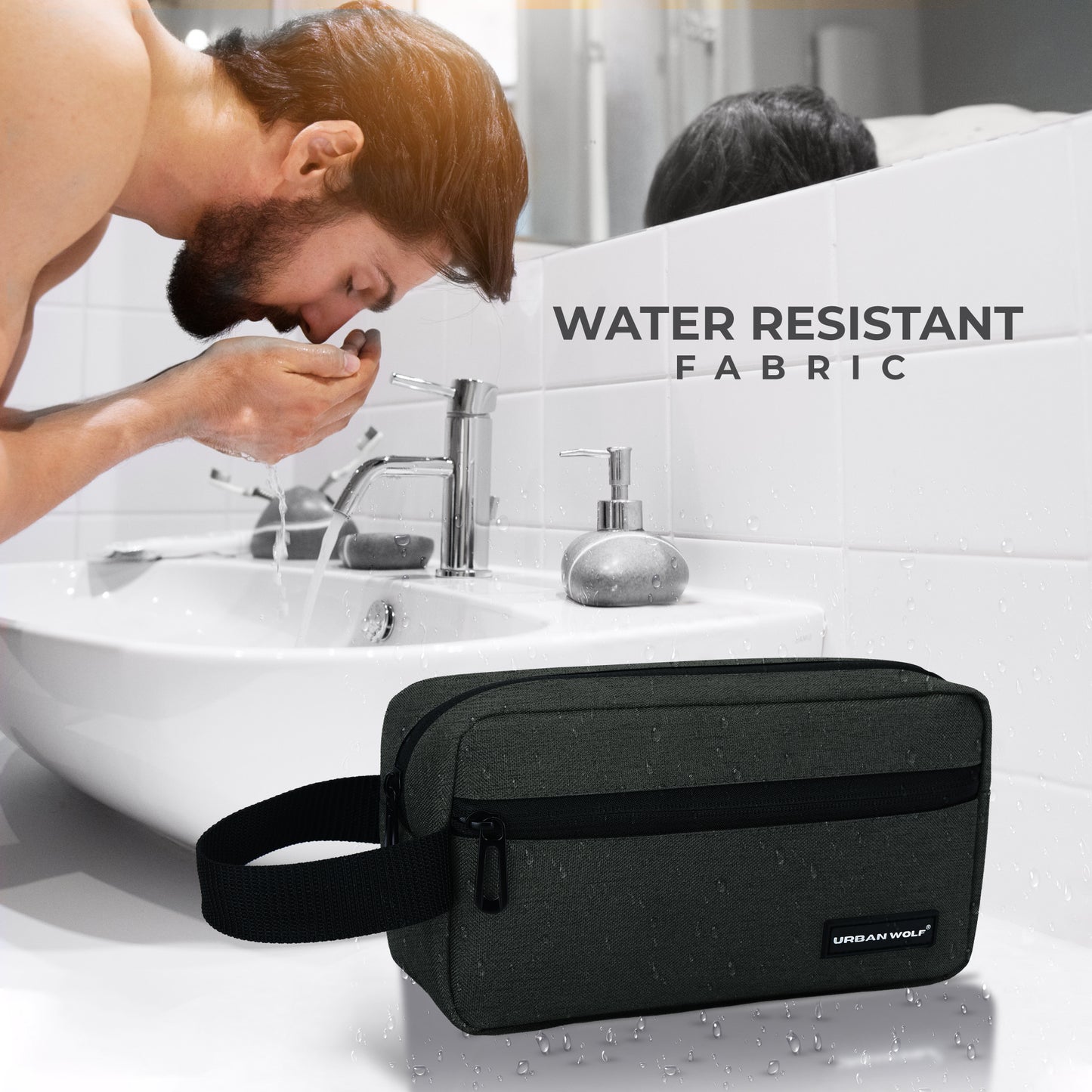 Urban Wolf Travel Toiletry Bag for Men and Women: Water-Resistant Shaving Kit/Bag for Toiletry Accessories, Hanging Dopp Kit, Cosmetics Pouch with Multiple Pockets (CHARCOAL)