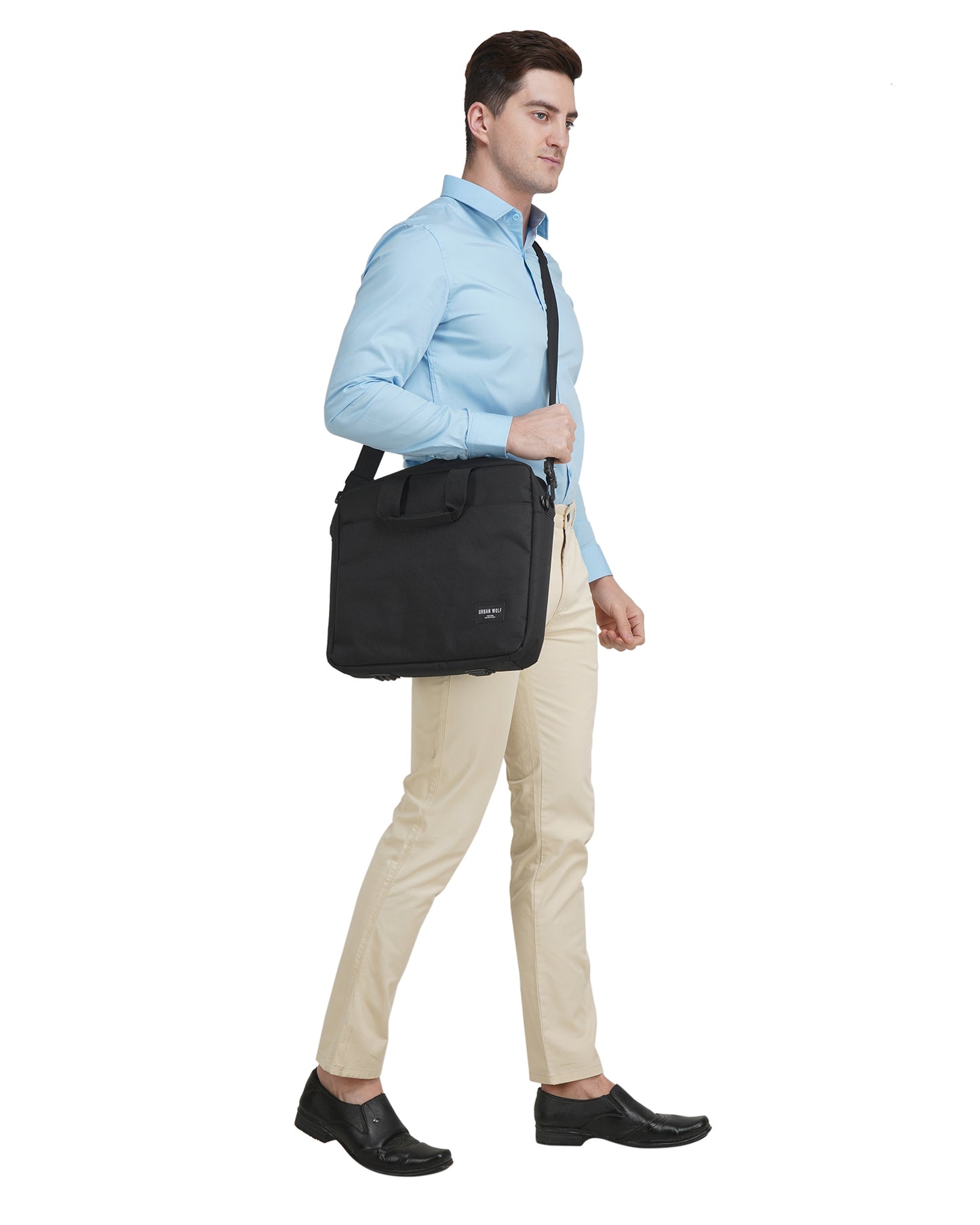 URBAN WOLF 15.6 inch Laptop Shoulder Messenger Sling Office Bag, Water Repellent Fabric for Men and Women (Black)