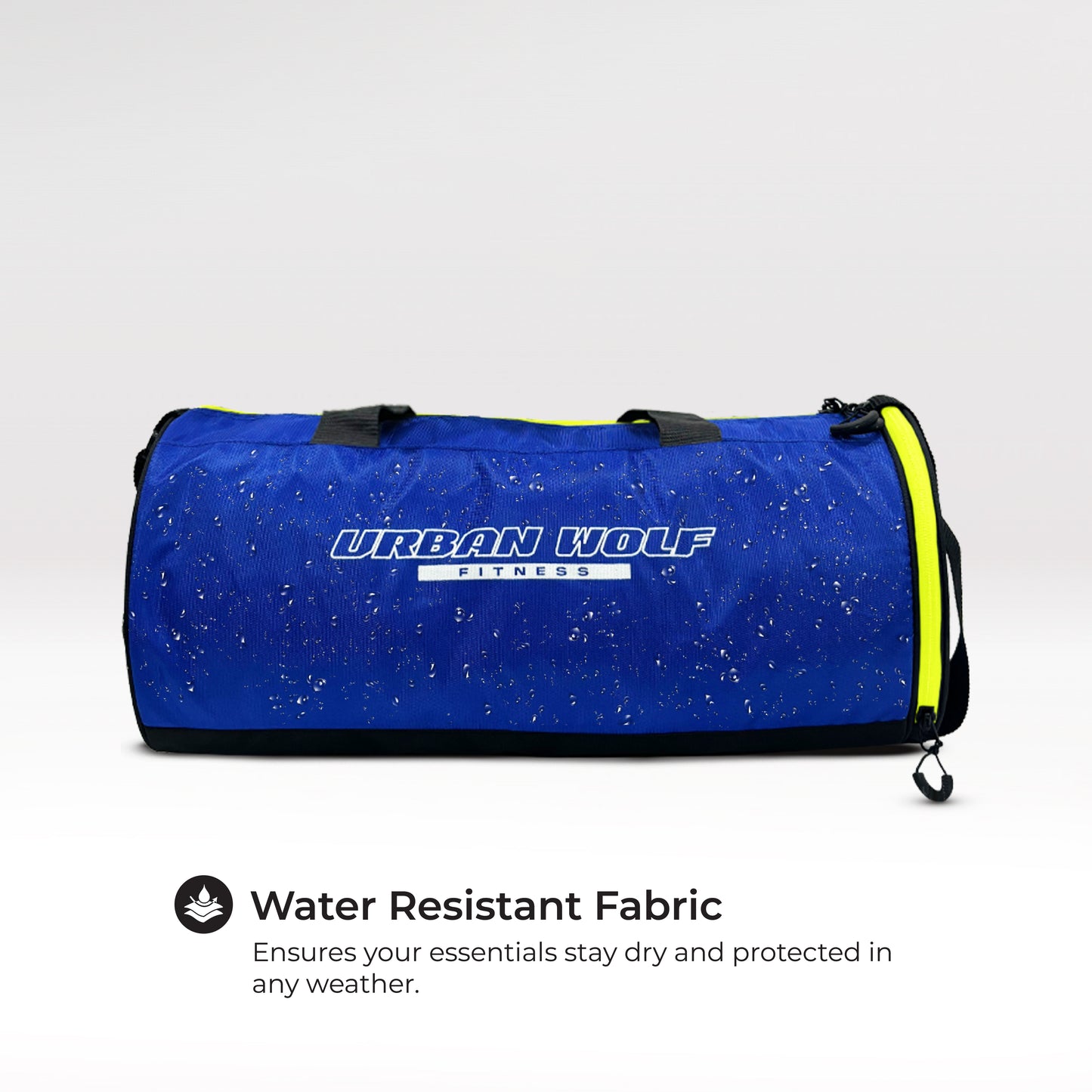 Urban Wolf 26L Gym Duffle Bag | Unisex Blue & Neon Green Zipper | Separate Shoe Compartment | Quick Access Pocket | Durable Polyester | Multi-Functional Sports & Travel Bag | Dimensions 49x23x23 cm