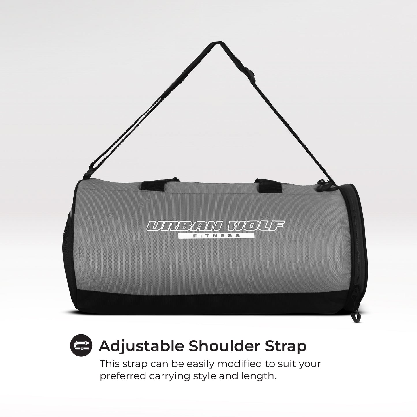 Urban Wolf 26L Gym Duffle Bag | Unisex Grey | Separate Shoe Compartment | Quick Access Pocket | Durable Polyester | Multi-Functional Sports & Travel Bag | Dimensions 49x23x23 cm