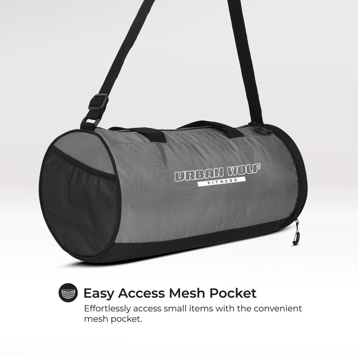 Urban Wolf 26L Gym Duffle Bag | Unisex Grey | Separate Shoe Compartment | Quick Access Pocket | Durable Polyester | Multi-Functional Sports & Travel Bag | Dimensions 49x23x23 cm