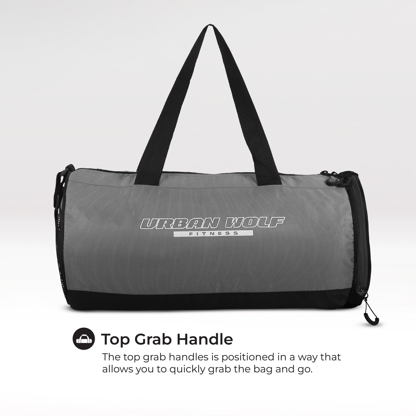 Urban Wolf 26L Gym Duffle Bag | Unisex Grey | Separate Shoe Compartment | Quick Access Pocket | Durable Polyester | Multi-Functional Sports & Travel Bag | Dimensions 49x23x23 cm