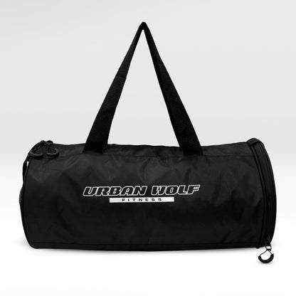 Urban Wolf 26L Gym Duffle Bag | Unisex Black | Separate Shoe Compartment | Quick Access Pocket | Durable Polyester | Multi-Functional Sports & Travel Bag | Dimensions 49x23x23 cm