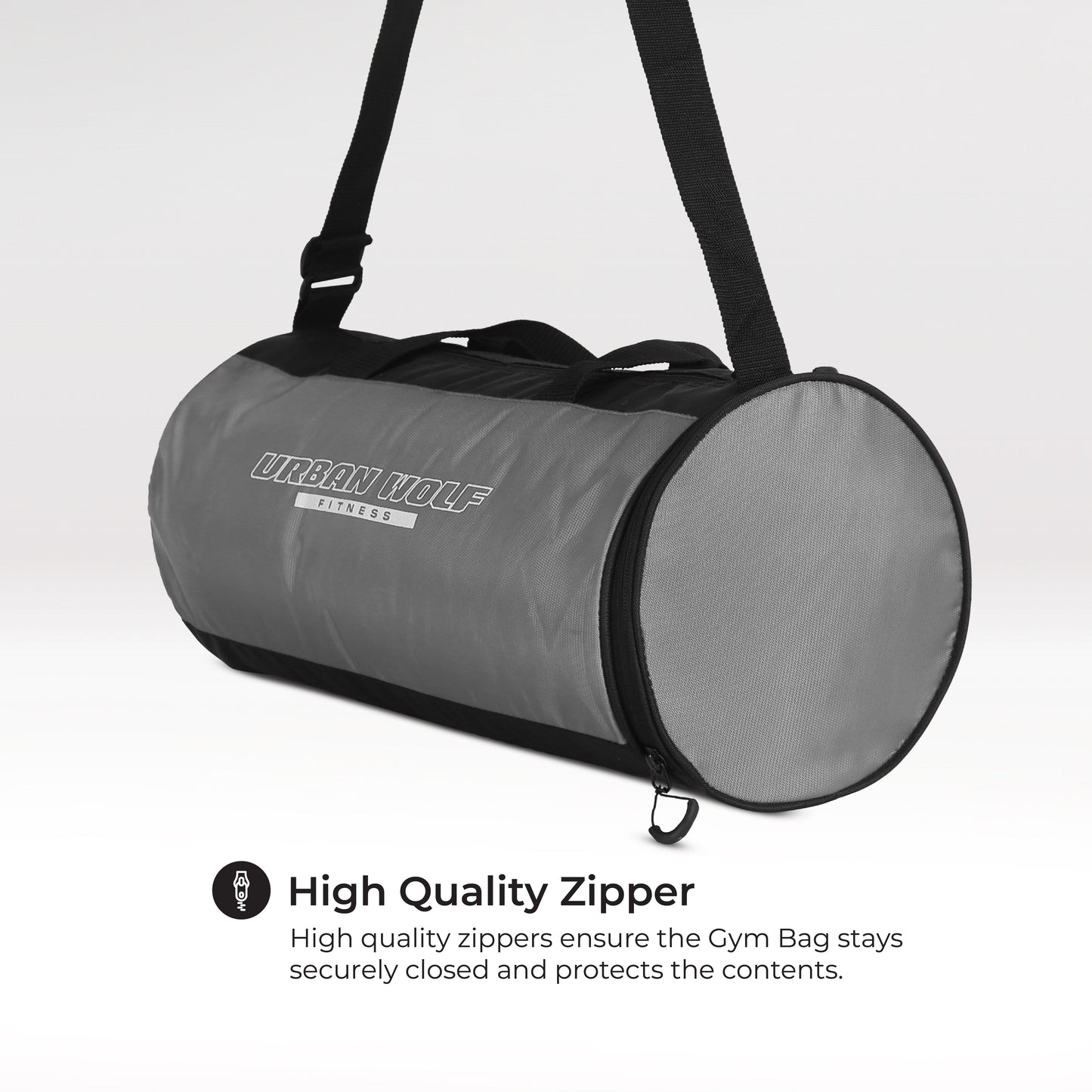 Urban Wolf 26L Gym Duffle Bag | Unisex Grey & Black | Separate Shoe Compartment | Quick Access Pocket | Durable Polyester | Multi-Functional Sports & Travel Bag | Dimensions 49x23x23 cm