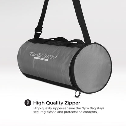 Urban Wolf 26L Gym Duffle Bag | Unisex Grey & Black | Separate Shoe Compartment | Quick Access Pocket | Durable Polyester | Multi-Functional Sports & Travel Bag | Dimensions 49x23x23 cm