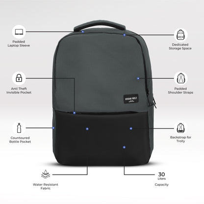 URBAN WOLF Business Casual 30L Dual Compartment Water Resistant